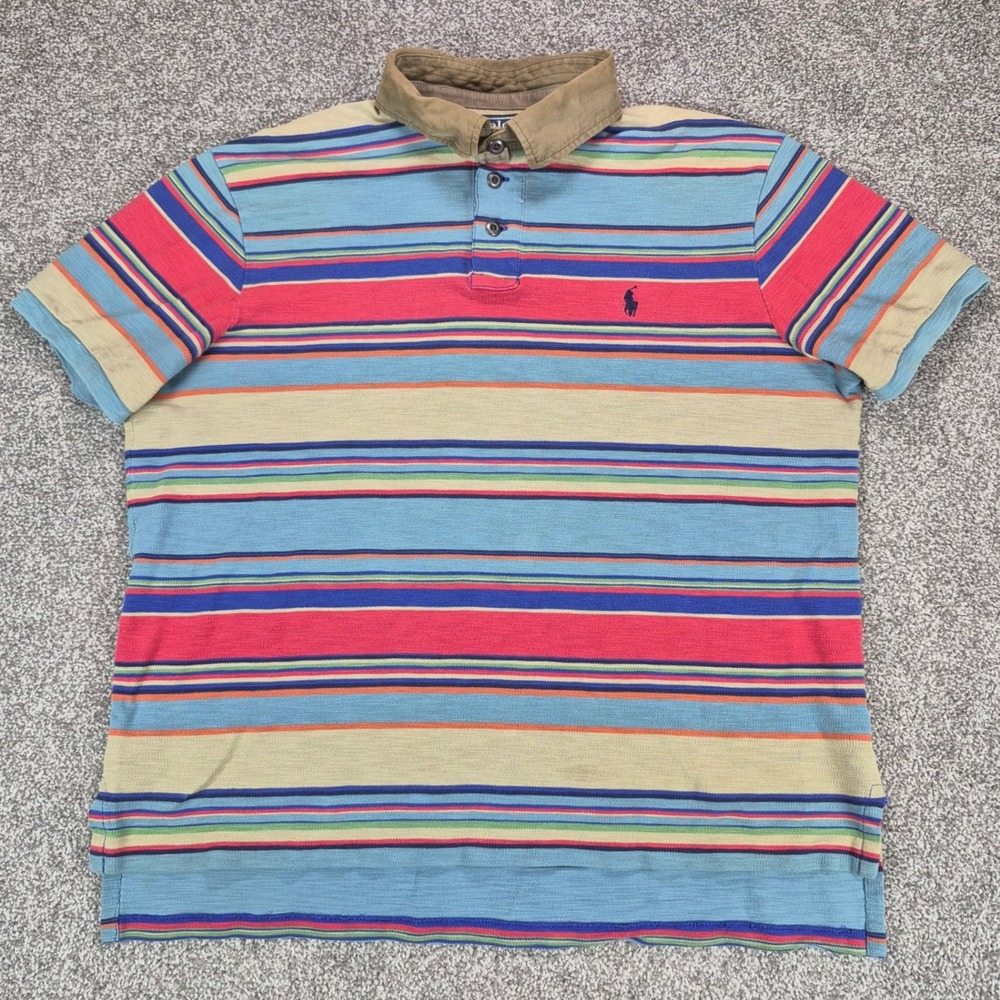 Vtg Polo Ralph Lauren Polo Shirt Mens XL Multicolor Striped Custom Fit Cotton